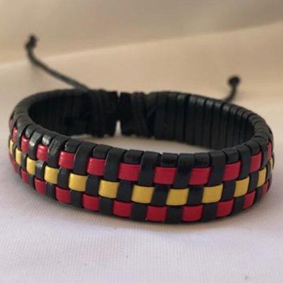 Germany Flag Colors Braided Leather Handmade Bracelet Adjustable Wristband - Picture 1 of 2